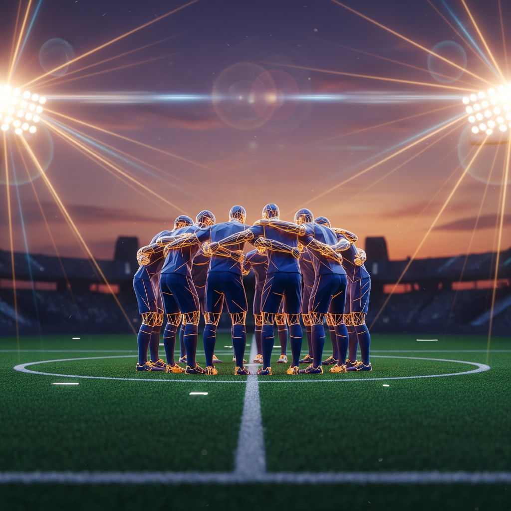 Tim sepak bola sedang berdiskusi strategi