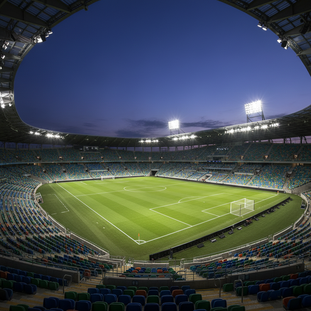 Stadion sepak bola megah di waktu senja